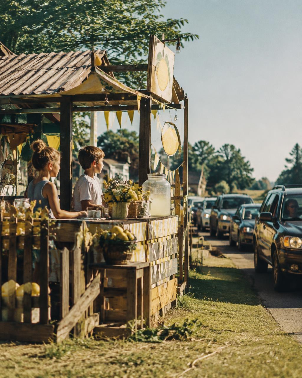 Kids running an oversized roadside lemonade empire